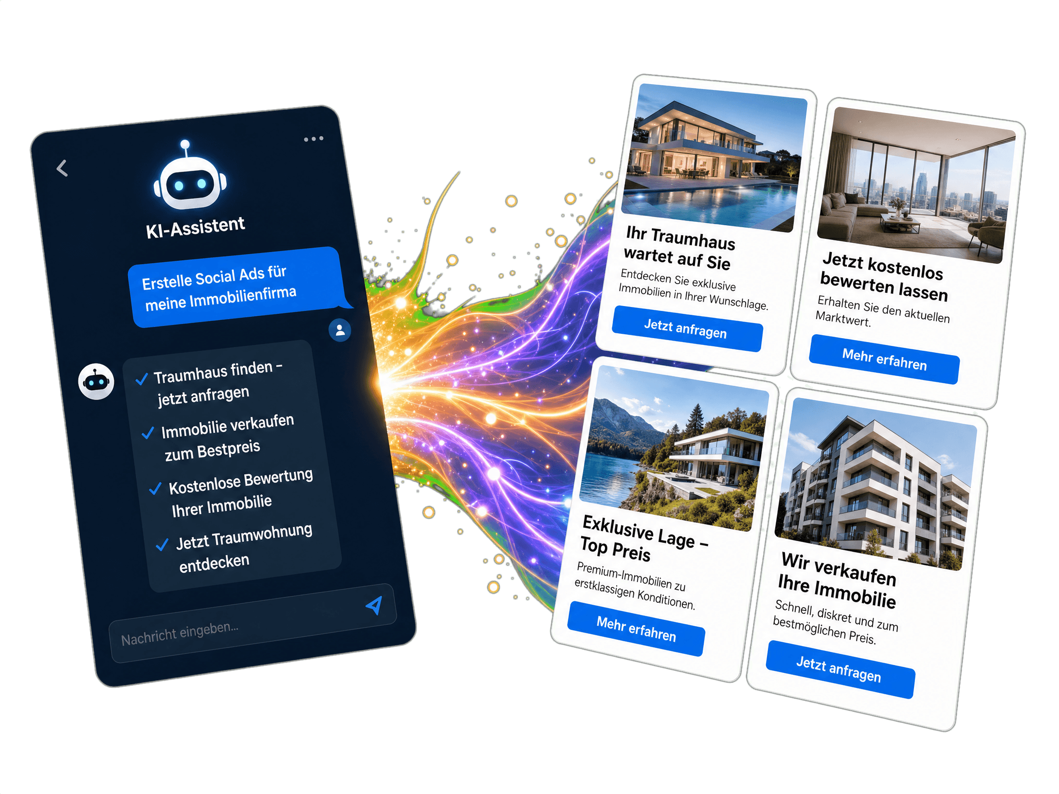 KI-Assistent erstellt Social Ads für eine Immobilienfirma