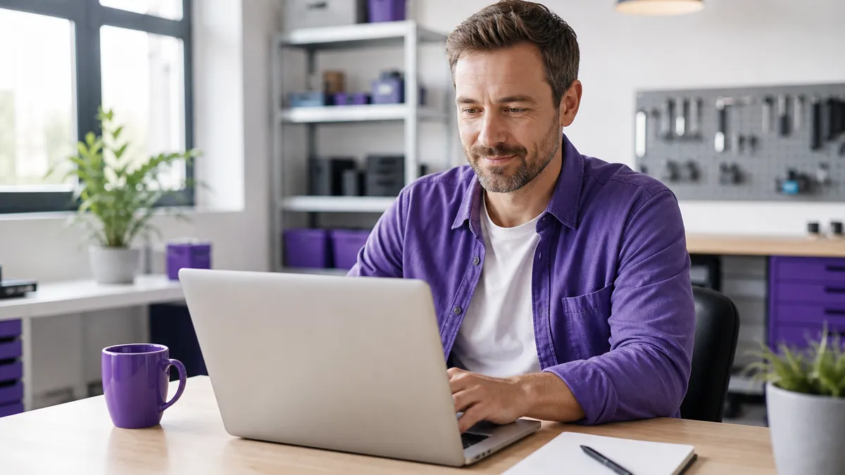 Unternehmer liest am Laptop eine über das Formular seiner Landingpage eingegangene Kundenanfrage