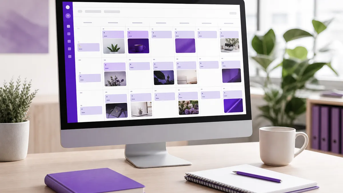 Wochenplan für Social Media Marketing mit vorgeplanten Beiträgen auf einem Bildschirm
